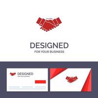 Handshake-Vereinbarung für kreative Visitenkarten und Logo-Vorlagen übergibt Partner-Partnerschaftsvektorillustration vektor