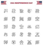 Lycklig oberoende dag 4:e juli uppsättning av 25 rader amerikan pictograph av USA hatt maskin dag sommar redigerbar USA dag vektor design element