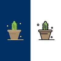 kaktus natur pott vår ikoner platt och linje fylld ikon uppsättning vektor blå bakgrund