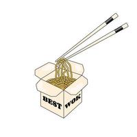 Nudeln mit Stäbchen essen Box mit dem besten Wok-Essen zum Mitnehmen vektor
