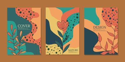 abstrakt botanisk omslag design uppsättning. modern och naturlig bakgrund. a4 utskrift för anteckningsböcker, barns böcker, tidskrifter, kataloger, dagböcker, skola böcker vektor