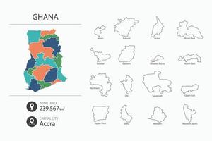 Karta av ghana med detaljerad Land Karta. Karta element av städer, total områden och huvudstad. vektor