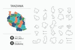 Karta av tanzania med detaljerad Land Karta. Karta element av städer, total områden och huvudstad. vektor