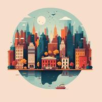 illustration der reise new york city landschaft von gebäuden flaches vektorlogo