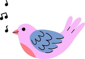 Ein rosa Vogel mit Noten singt einen Cartoon. vektor