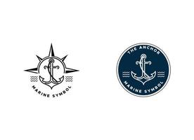 marin retro emblem logotyp med ankare, ankare logotyp vektor