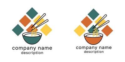 Logo für die asiatische Lebensmittelproduktion. Symbolische Objekte Nudeln und Essstäbchen. Vektor-Illustration. vektor