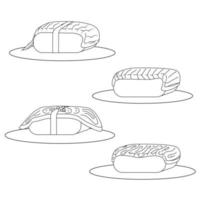 färg sida sushis rullar. räka, lax, ål, tonfisk. asiatisk mat vektor illustration.