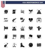 editierbarer Vektor solides Glyphenpaket von usa day 25 einfache solide Glyphe von ammern american day food usa wahrzeichen editierbare usa day vector design elements