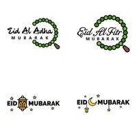 eid mubarak handschriftliche beschriftungsvektorpackung mit 4 kalligrafien mit sternen isoliert auf weißem hintergrund für ihr design vektor