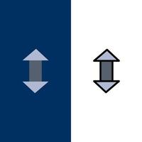 Pfeil Pfeile nach oben nach unten Symbole flach und Linie gefüllt Symbolsatz Vektor blauen Hintergrund