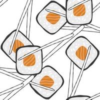 sömlös mönster med sushi rulla maki illustration på vit bakgrund vektor