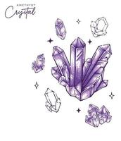 Ehrfürchtige Amethyst-Quarzkristalle handgezeichnete Illustration lila Edelsteinvektor vektor