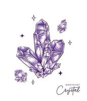 Element der Amethyst-Quarz-Kristall-Cluster-Illustration Mineral-Vektor-Design vektor