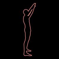 Neon-Mann mit erhobenen Armen Sportler hebt die Hände Seitenansicht Symbol rote Farbe Vektor Illustration Bild flachen Stil