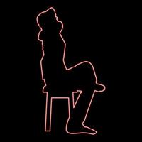 Neon Mann sitzend Pose mit den Händen hinter dem Kopf junger Mann sitzt auf einem Stuhl mit seinem Bein geworfen Silhouette Symbol rote Farbe Vektor Illustration Bild flachen Stil