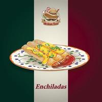 mexiko essen logo handgezeichnet und traditionelle lebensmittelgrafik vektorillustration mit mexikanischer flagge vektor