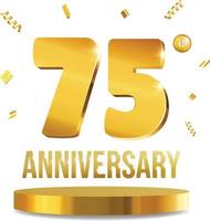 Lycklig årsdag firande 3d tal gyllene sammansättning 75 år vektor