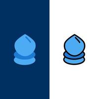 Drop-Ökologie-Umwelt-Icons flach und Linie gefüllt Icon-Set Vektor blauen Hintergrund