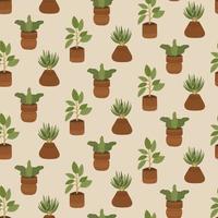 sömlös mönster av naturlig krukväxt. grön tecknad serie naturlig bakgrund. för textil, tyg, vykort, affisch vektor