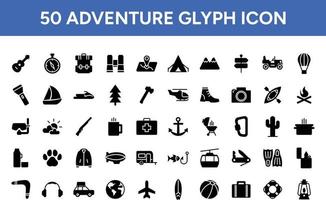 50 Abenteuer-Glyphen-Symbol vektor