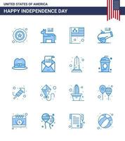 Happy Independence Day Pack mit 16 Blues-Zeichen und Symbolen für American Hat Country Mörserkanone editierbare Usa-Day-Vektordesign-Elemente vektor