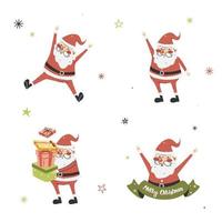 satz des netten glücklichen weihnachtsmanns mit den geschenken, springen, flache vektorillustration der wellenhandzeichentrickfilm-figur lokalisiert auf weißem hintergrund. Frohe Weihnachten und ein glückliches Neues Jahr. vektor