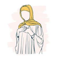 eleganta och trendig moslem kvinna i hijab mode vektor illustration linje konst isolerat för boutique mode