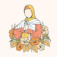 eleganta och trendig moslem kvinna i hijab mode vektor illustration linje konst isolerat för boutique mode