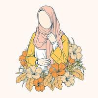 eleganta och trendig moslem kvinna i hijab mode vektor illustration linje konst isolerat för boutique mode