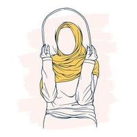 stilvolle und trendige moslemische frau in hijab-modevektorillustrations-linienkunst lokalisiert für boutiquemode