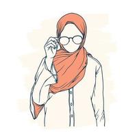 eleganta och trendig moslem kvinna i hijab mode vektor illustration linje konst isolerat för boutique mode