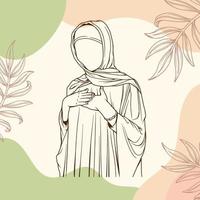 stilvolle und trendige moslemische frau in hijab-modevektorillustrations-linienkunst lokalisiert für boutiquemode vektor