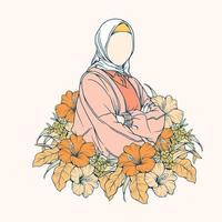 eleganta och trendig moslem kvinna i hijab mode vektor illustration linje konst isolerat för boutique mode