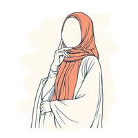 eleganta och trendig moslem kvinna i hijab mode vektor illustration linje konst isolerat för boutique mode