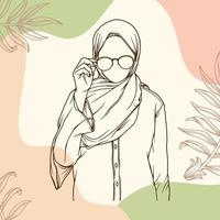 stilvolle und trendige moslemische frau in hijab-modevektorillustrations-linienkunst lokalisiert für boutiquemode vektor