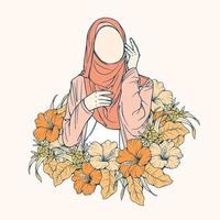 eleganta och trendig moslem kvinna i hijab mode vektor illustration linje konst isolerat för boutique mode