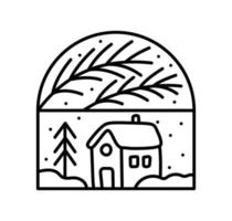 jul första advent sammansättning grenar och hus. hand dragen vinter- vektor konstruktör logotyp i halv runda ram och rektanglar för hälsning kort