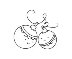 linje hand dragen två söt Lycklig älskare bollar leksak par för träd. glad xmas och Lycklig ny år kontur isolerat illustration för de firande av vinter- högtider vektor
