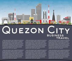 quezon stad filippinerna horisont med grå byggnader, blå himmel och kopia Plats. vektor