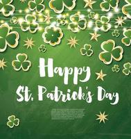 St. Patrick's Day Hintergrund mit Kleeblättern und goldenen Sternen. vektor