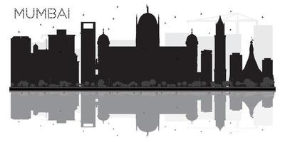 Mumbai City Skyline Schwarz-Weiß-Silhouette mit Reflektion. vektor