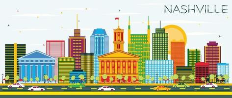 Skyline von Nashville mit farbigen Gebäuden und blauem Himmel. vektor