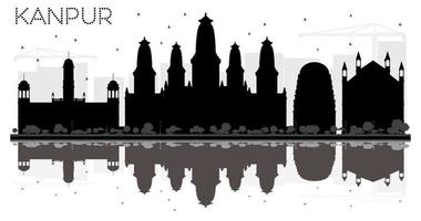 kanpur indien skyline der stadt schwarz-weiß-silhouette mit reflexionen. vektor