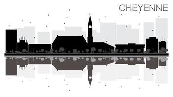 Cheyenne City Skyline Schwarz-Weiß-Silhouette mit Reflexionen. vektor