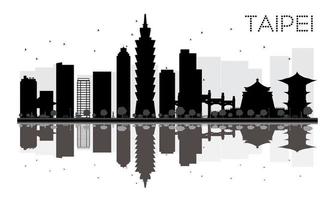 taipei stad horisont svart och vit silhuett med reflektioner. vektor