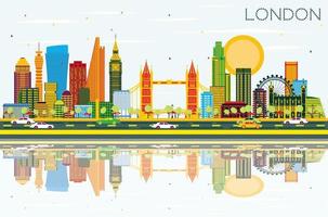 London horisont med Färg byggnader, blå himmel och reflektioner. vektor
