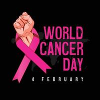 4 februari värld cancer dag. höjning hand med band. vektor illustration