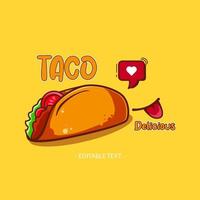 Premium-Vektor l Tacos vecror amerikanisches Essen, mexikanisches Essen. süßer Zeichentrickfilm. bearbeitbarer Text. vektor