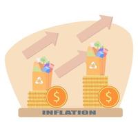 Konzept der finanziellen Inflation. Waage mit Haufen Geld, damals und heute. vektor